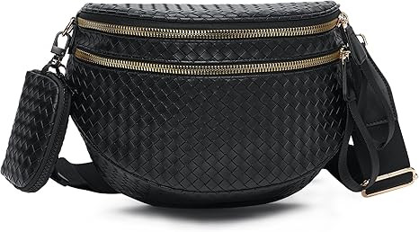 Woven Bum Bags for Women Vegan Leather Crossbody Bag with Coin Purse, Trendy Fanny Packs with Adj... | Amazon (US)