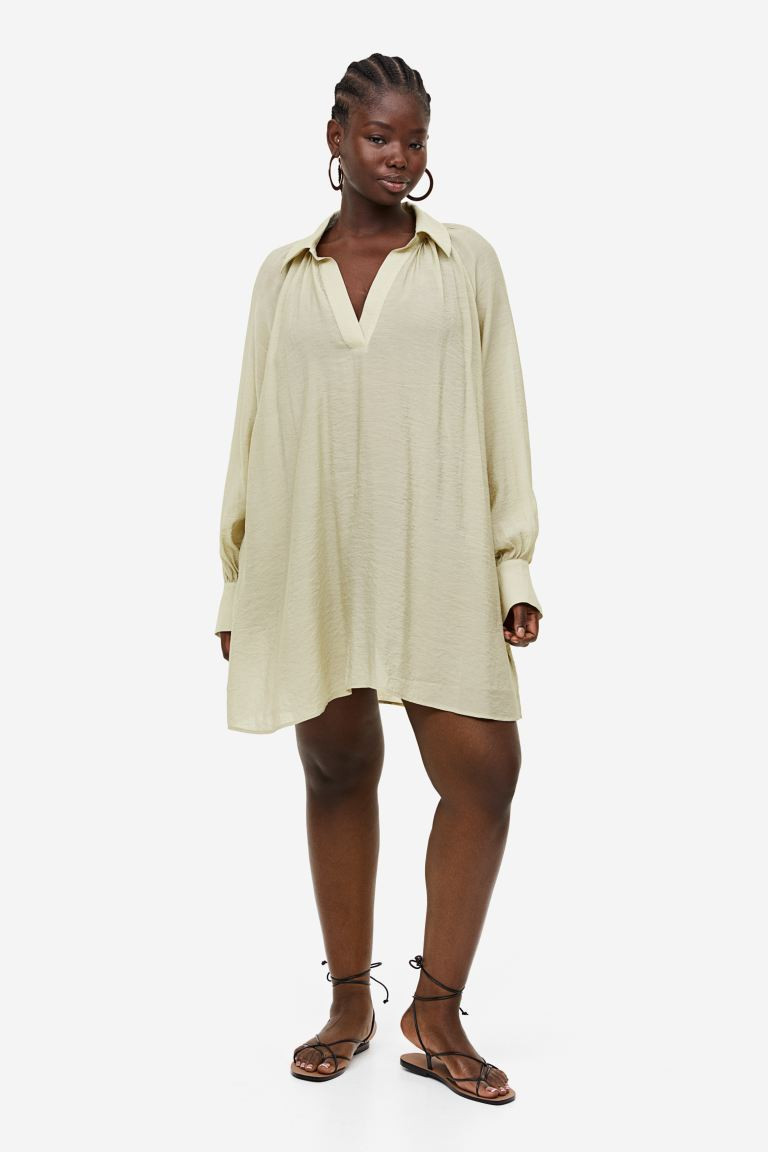 Balloon Sleeve Tunic Dress - Light khaki green - Ladies | H&M AU | H&M (AU)