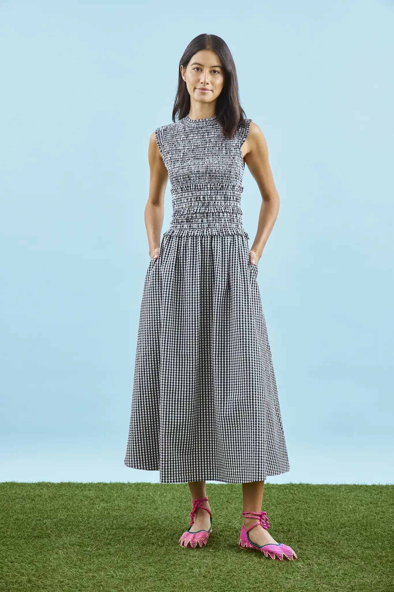 Louise Dress | Seersucker Gingham Smocked Dress | Hunter Bell | Hunter Bell