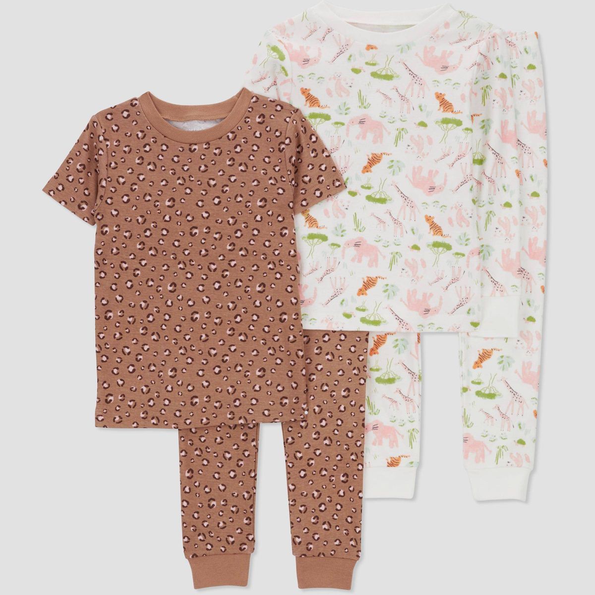Carter's Just One You® Toddler Girls' Jungle Animals Printed Pajama Set - Off White/Brown | Target