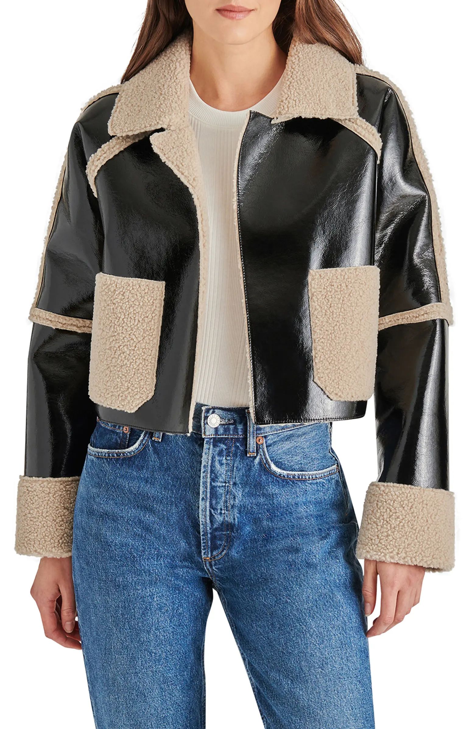 Salma Faux Leather & Faux Shearling Crop Jacket | Nordstrom