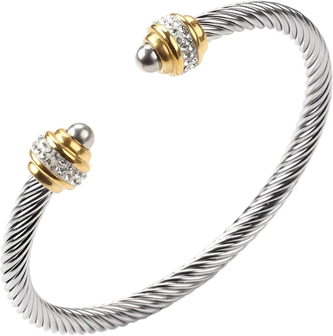 Winhime Birthstone Cable Bangle Bracelets for Women, Stainless Steel Twisted Cable Wire Bracelet for | Amazon (US)
