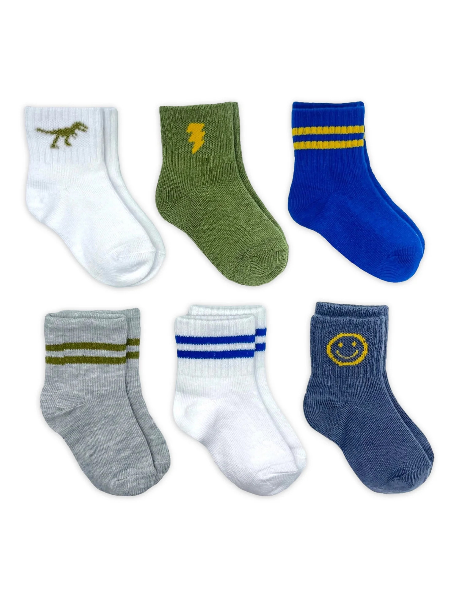 Wonder Nation Baby and Toddler Boys Mid-Crew Socks, 6-Pack, Sizes 0M-5T | Walmart (US)