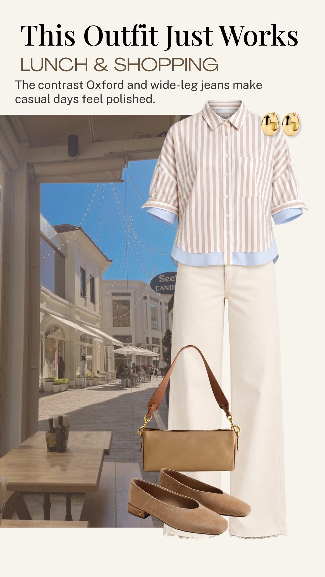 This Madewell outfit is such an easy combination for lunch, shopping, or a casual day out. The striped Oxford and wide-leg white jeans feel polished and timeless, while the warm neutral accessories keep everything relaxed and easy to wear. Madewell’s Insider event is also going on now, so it’s a good time to shop the pieces.

#LTKootd #LTKSeasonal #LTKOver40