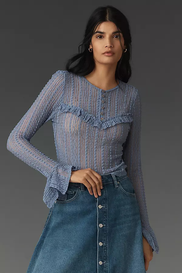 By Anthropologie V-Neck Sheer Lace Top | Anthropologie (US)