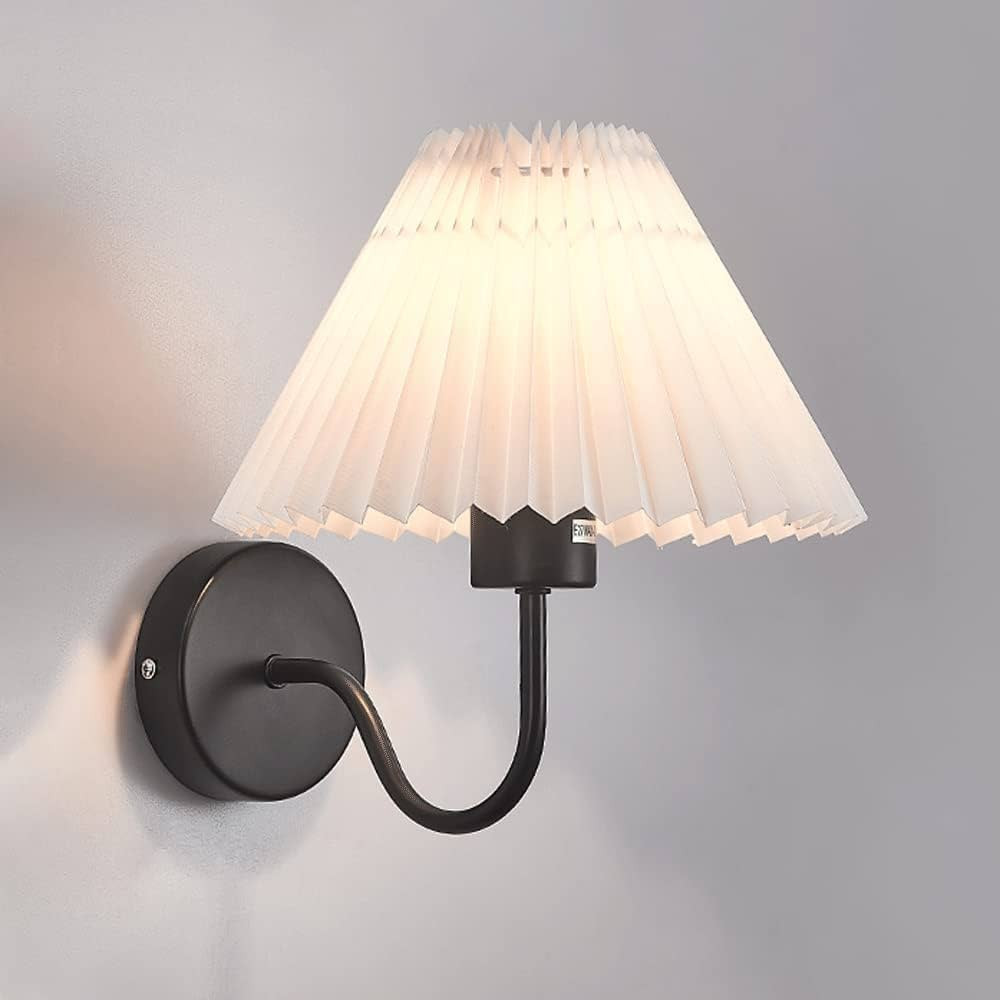 ISSPTYB Vintage Pleated Fabric Shade Straight Arm 1-Light Wall Sconce Lamp Antique Gold Nordic Wh... | Amazon (US)