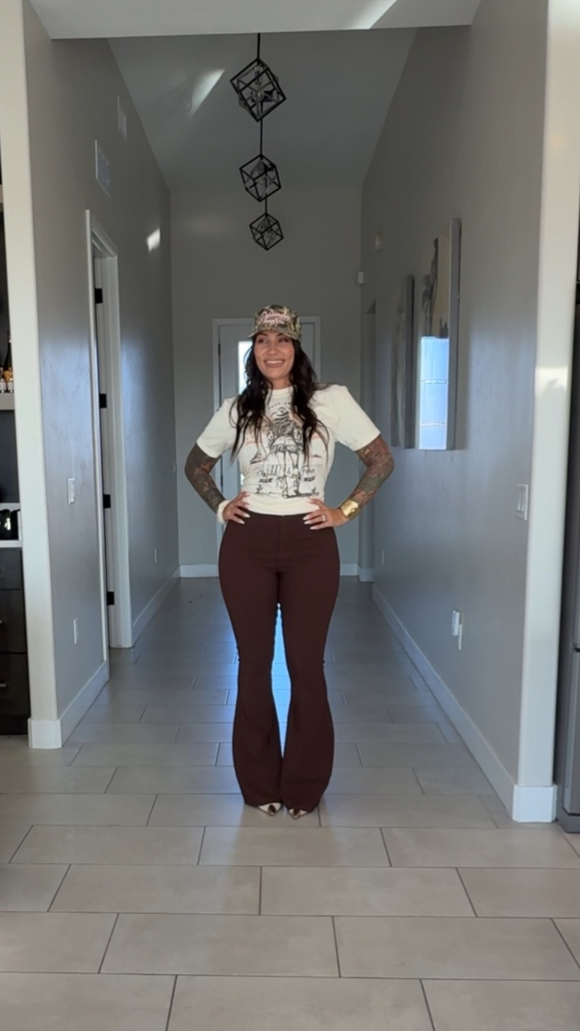 Wearing size large in Fiona Flare pants & medium in the tshirt