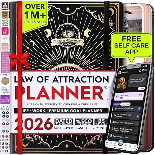 Law of Attraction Planner 2026 - Hourly, Weekly & Monthly Goal Setting Planner with Productivity App | 12 Month Life & Gratitude Journal | Include Foldable Vision Board, Gift Box & Stickers | Amazon (UK)