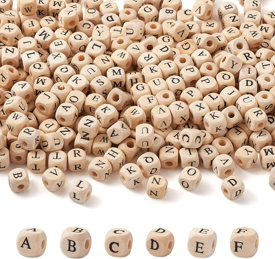 Beadthoven 520pcs Full 26 Letter Wood Beads 10mm Cube Wooden Beads Bulk A-Z Alphabet Natural Squa... | Amazon (US)