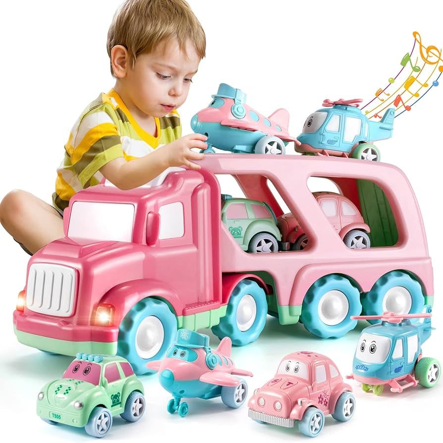 TEMI Transport Car Carrier Truck Toddler Toys for 3 4 5 6 Years Old Boys - 5 in 1 Macaron Frictio... | Amazon (US)