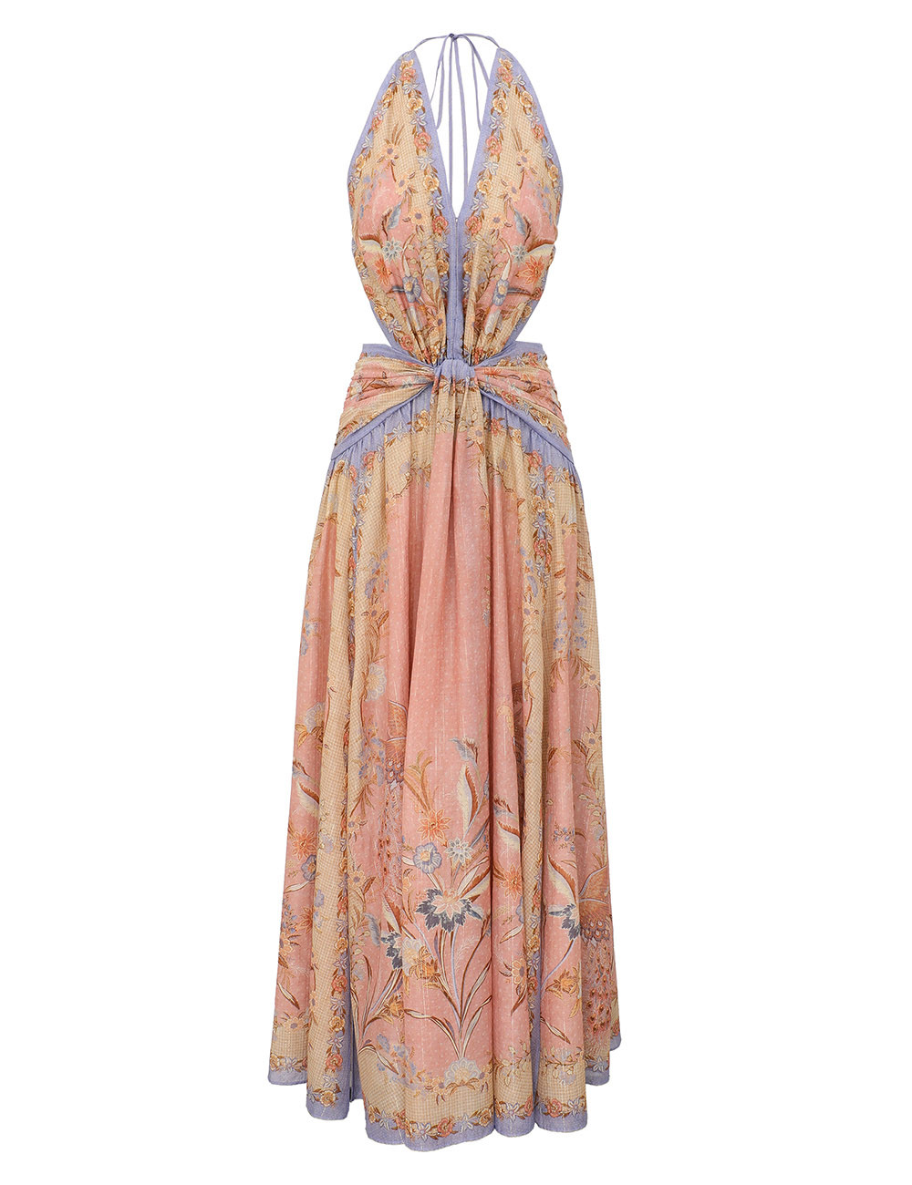 ZIMMERMANN Indra Plunge Halter Maxi Dress Pink Scarf Floral Size 4 | ZIMMERMANN (US, CA, EU, MENA)