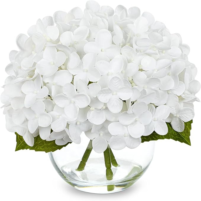 Ture Touch Artificial Hydrangea Flowers Arrangement in Glass Vase with Faux Water, Real Touch Sof... | Amazon (US)