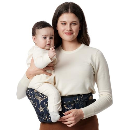 Momcozy Hip Seat Baby Carrier - Adjustable Waistband with Original 3D Belly Protector, Ergonomic Carrier with Various Pockets for Newborns & Toddlers up to 45lbs (Starry Sky, Large) | Amazon (US)