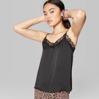 Women's V-Neck Lace Trim Cami - Wild Fable™ Black | Target