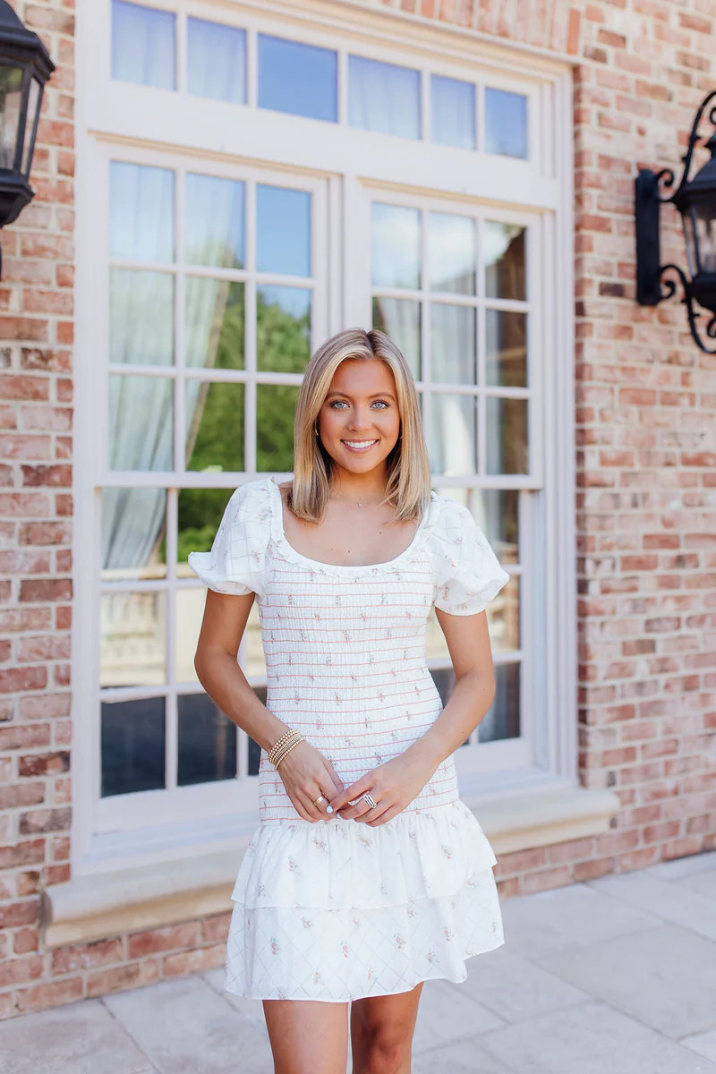 Imata Smocked Mini Dress - White Floral | cocolillys