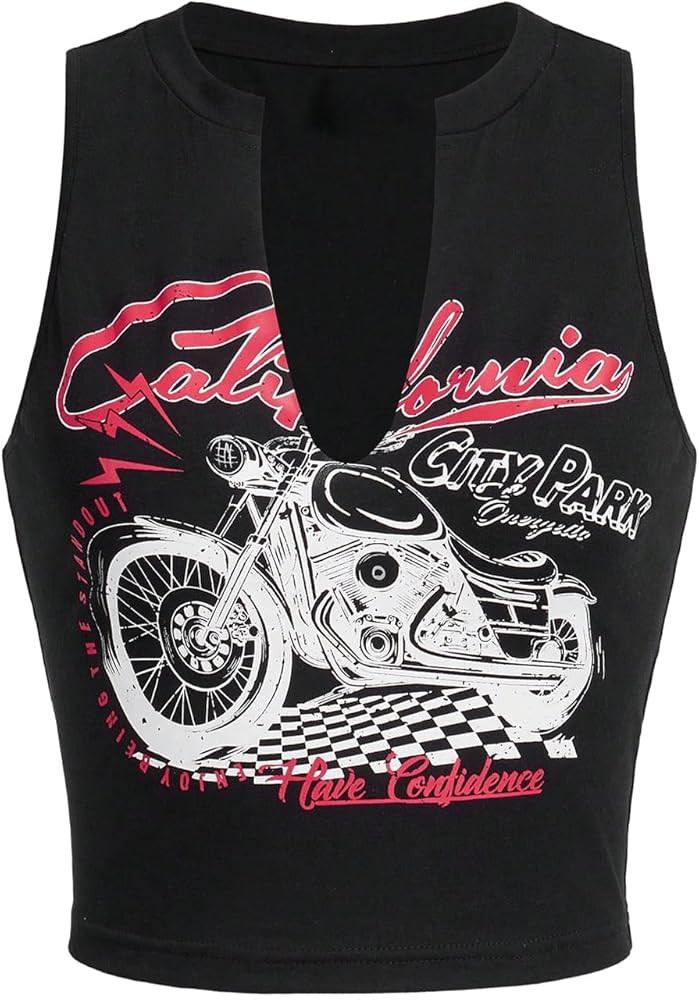 SOLY HUX Women's Letter Graphic Tank Top Notched V Neck Sleeveless Summer Crop Tops Streetwear | Amazon (US)