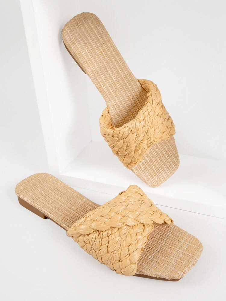 Basketwoven Espadrille Square Toe Slide Sandals | SHEIN