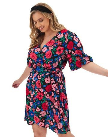 Puff Sleeve Wrap Skater Dress | Simply Be (US)