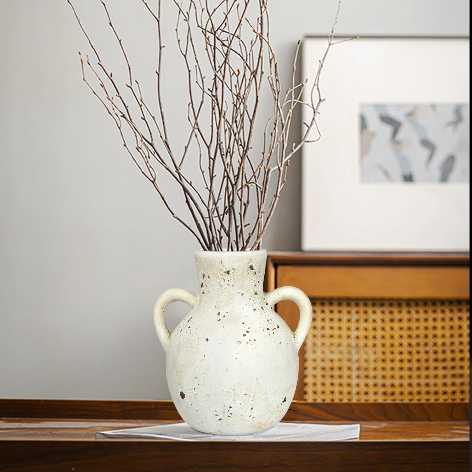 Ceramic Vase with 2 Handles, Rustic Pampas Grass Vase, Vintage Farmhouse Decor 7.5Inch Modern Dec... | Amazon (US)