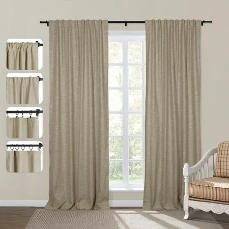 ChadMade Blackout Window Curtain Panel for Bedroom Cotton Linen Curtain Thermal Insulated Drape 4 in | Walmart (US)