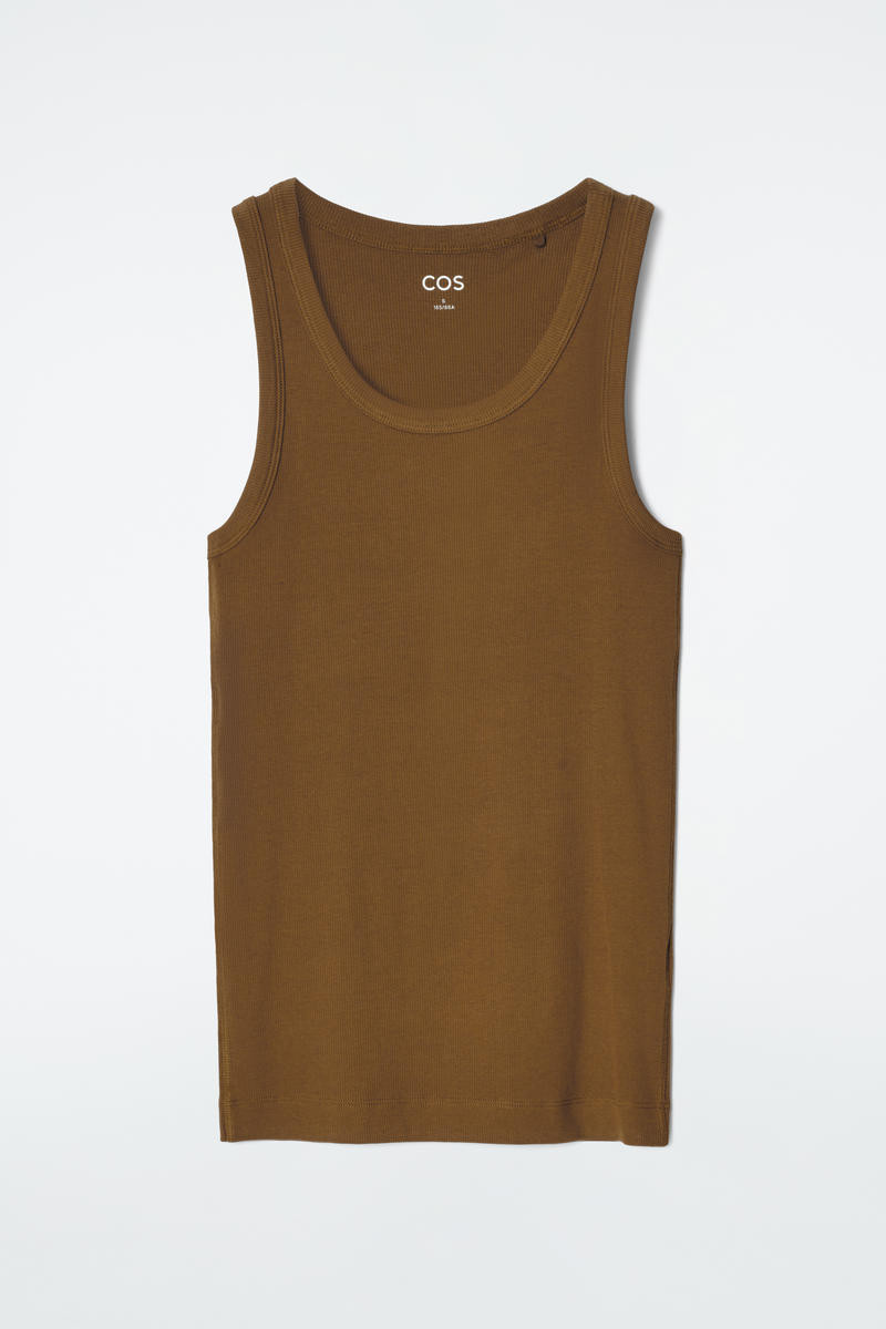 COS Women's Ribbed Tank Top in Brown | Cotton/Elastane | Size: Medium | COS (AU)