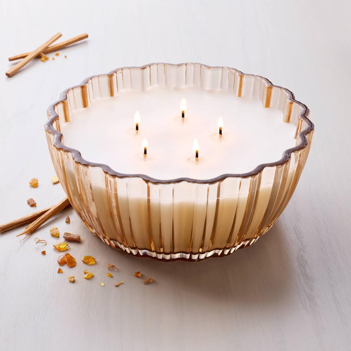 5-Wick Tinted Glass Sandalwood and Terracotta Ribbed Jar Candle Blush 28oz - Hearth & Hand™ wit... | Target