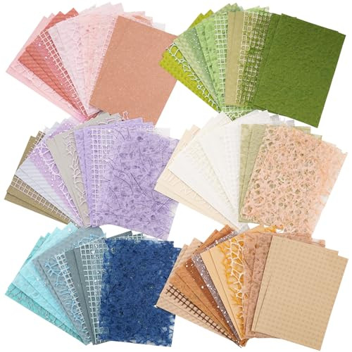 96 Sheets Textured Scrapbook Paper and Mesh Fabric Assorted Set - 6 Pack Mixed Special Paper for Scrapbooking Planner Bullet Junk Journal Supplies Mixed Media Collage Card Embellishments 3.9x5.5 Inch | Amazon (US)