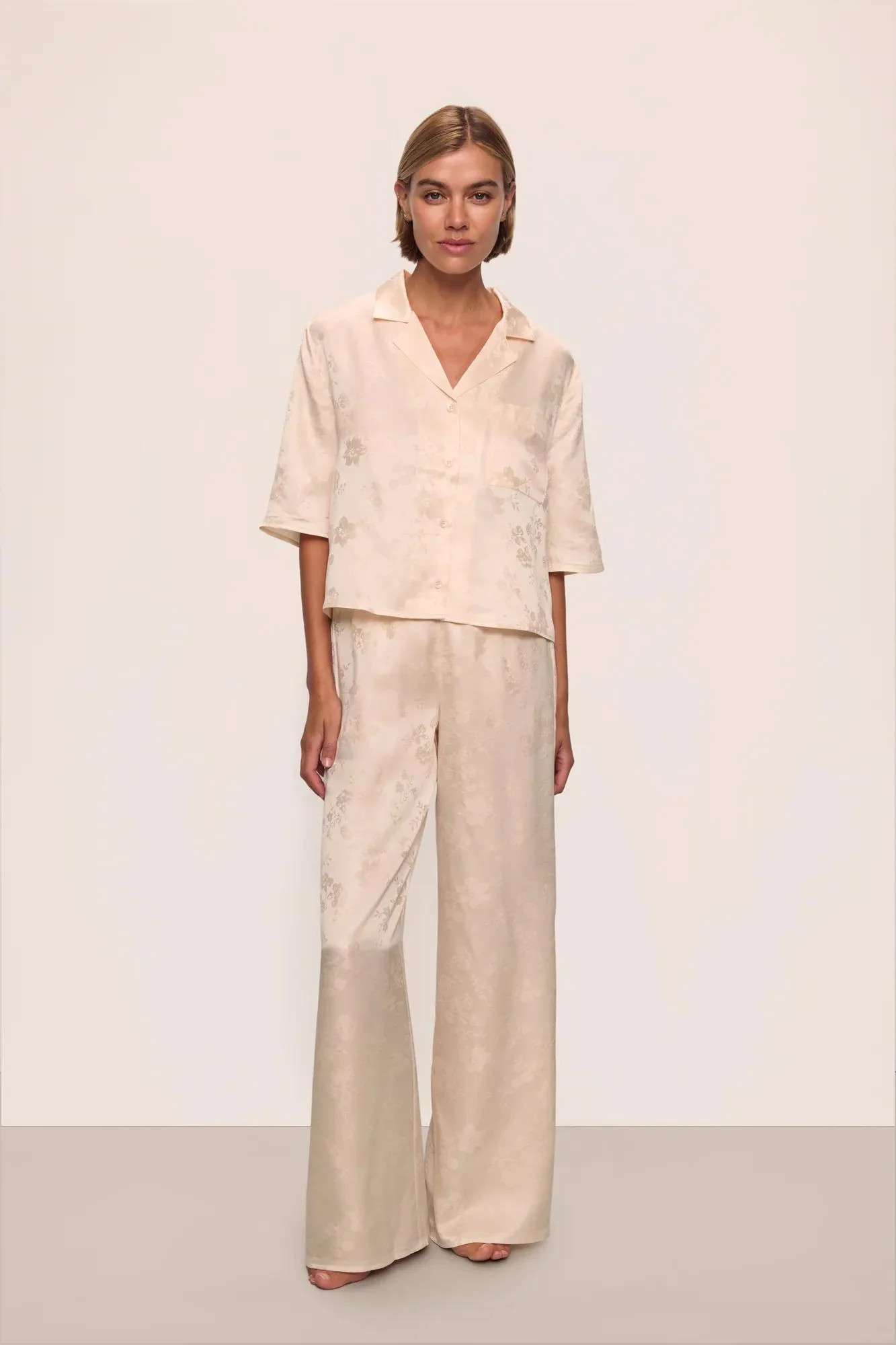 Inez Washable Silk Jacquard Relaxed Wide Leg Pant PJ Set | Eberjey