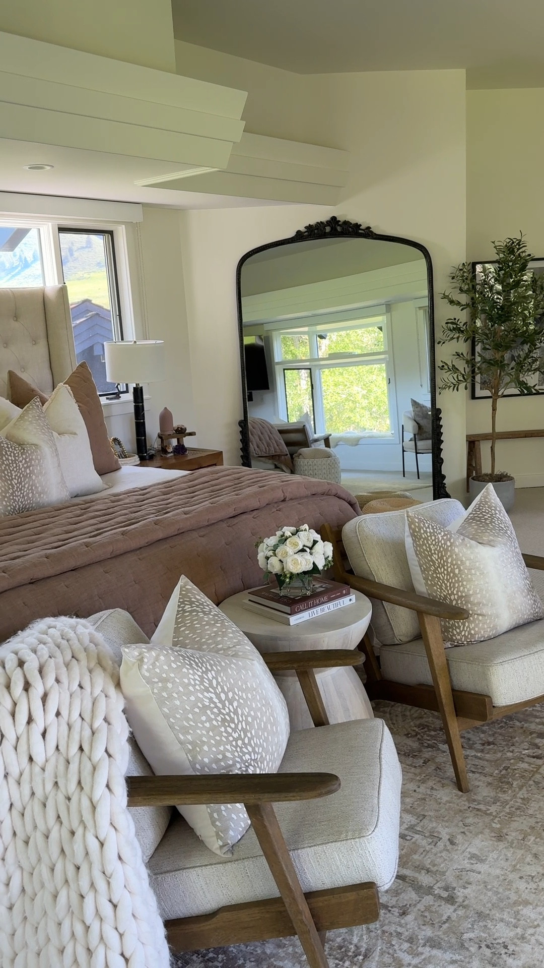 Modern country bedroom decor and bedding🤍

Floor mirror
Accent chair 
Pillows
Amazon 
Olive tree 
Side table 

#LTKHome #LTKFindsUnder100