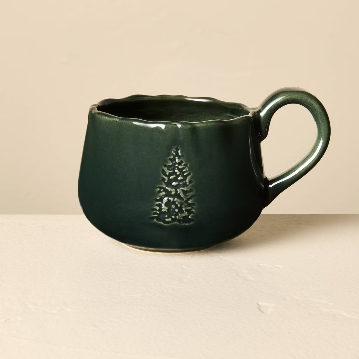 13.5oz Stoneware Debossed Tree Holiday Mug Green - Hearth & Hand™ with Magnolia | Target