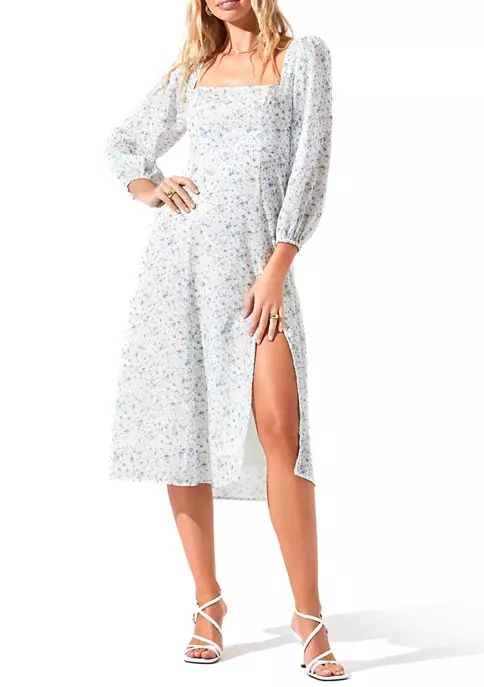 Women's Blouson Sleeve Square Neck Floral Midi Dress | Belk