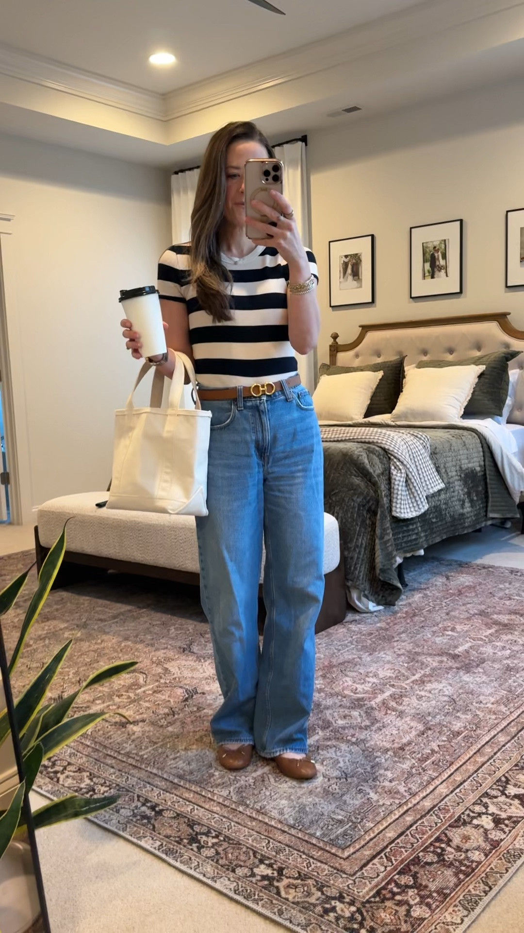 Classic Striped Tee + Abercrombie Jeans 🤍

• Navy striped knit top
• Abercrombie high rise wide leg jeans
• Brown leather belt
• Brown ballet flats
• Neutral canvas tote

You can never go wrong with stripes and denim.

This is one of my favorite everyday formulas: fitted striped top + high-rise wide leg jeans + warm brown accessories. It feels classic, clean, and put together without trying too hard.

The brown accents soften the navy and make the whole outfit feel cohesive.

Perfect for:
• Casual chic mom outfits
• Wide leg jeans outfit
• Striped top outfit ideas
• Classic capsule wardrobe
• Spring mom style
• French-inspired outfits
• Elevated everyday basics

#LTKmomlife #LTKSeasonal #LTKxAbercrombie