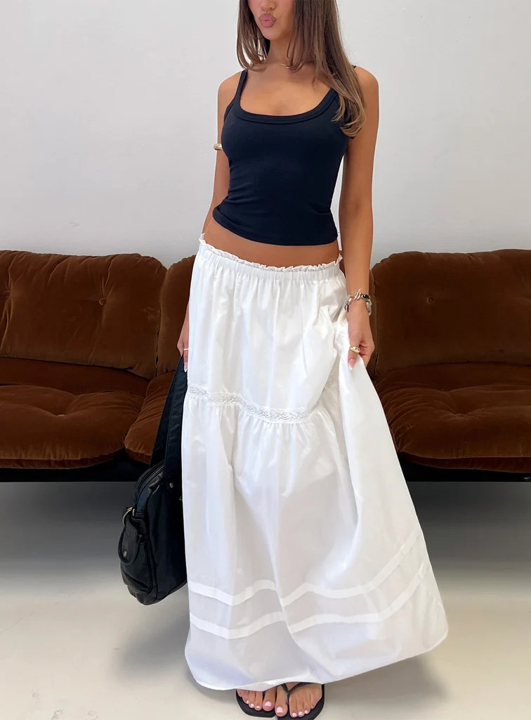 Meanna Tiered Maxi Skirt White | Princess Polly US
