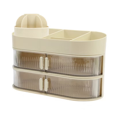 Unique Bargains Rotating Makeup Organizer with Drawer Beige 1 Pc | Target