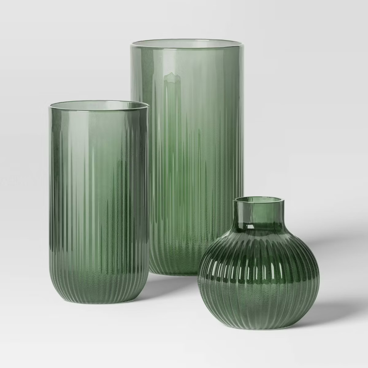 3pc Vase Set Ribbed Glass Green - Room Essentials™ | Target