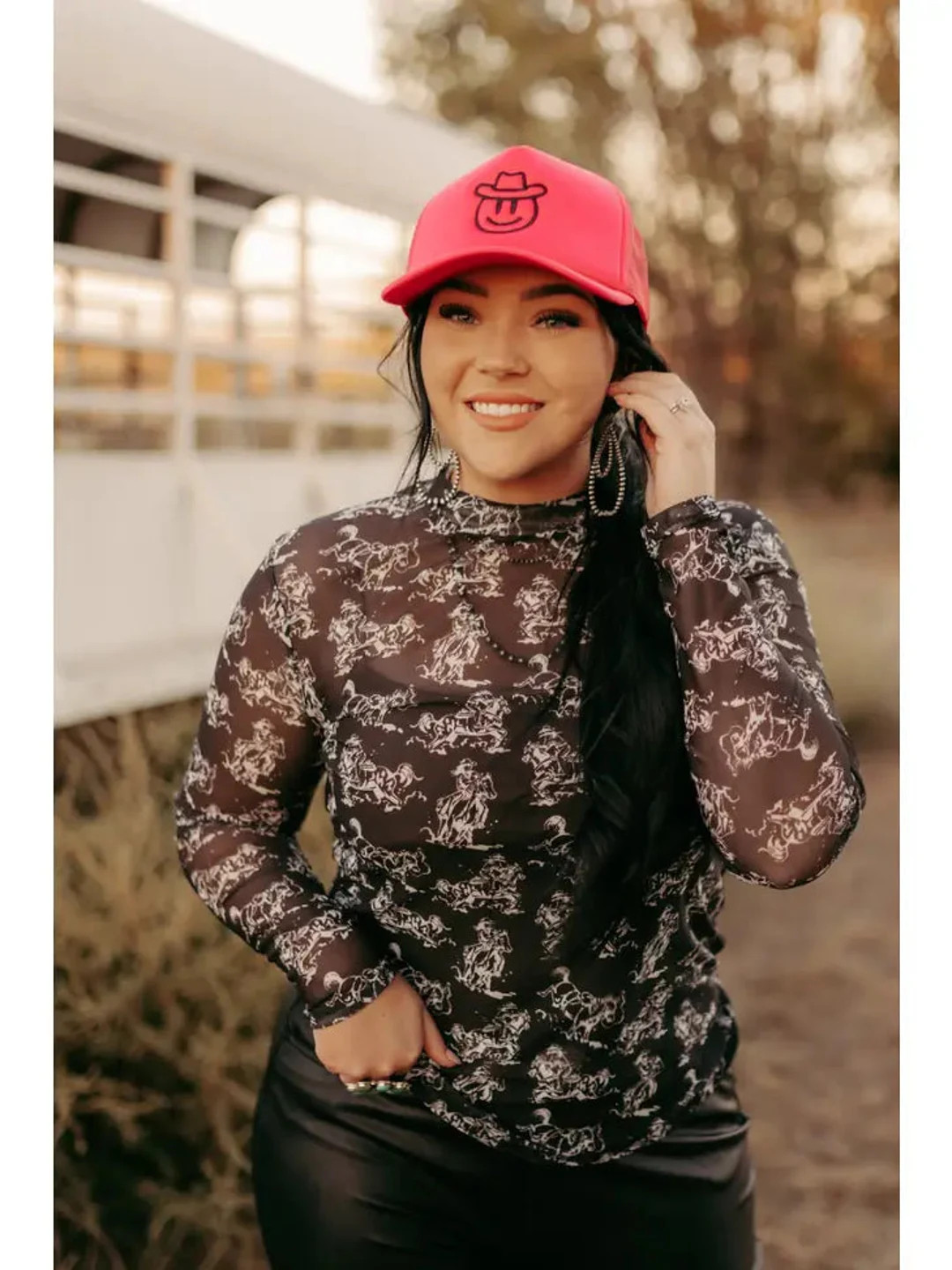 Cowgirl Rider Long Sleeve Mesh Top - Etsy | Etsy (US)