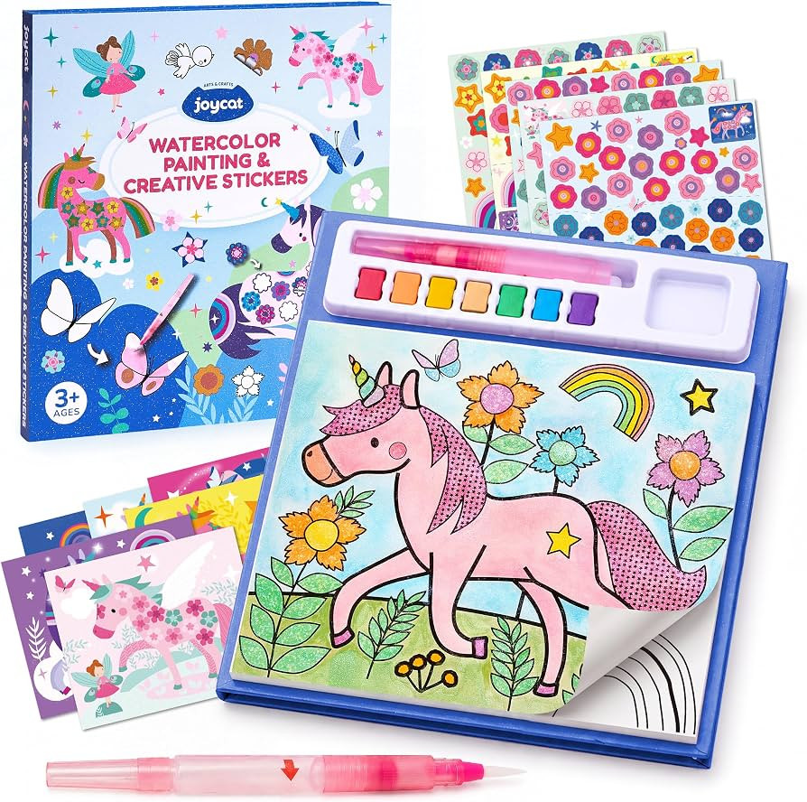 Watercolor & Sticker Activity - 200 Pcs Stickers for Kids, Toddler Painting Set, Art & Craft Trav... | Amazon (US)