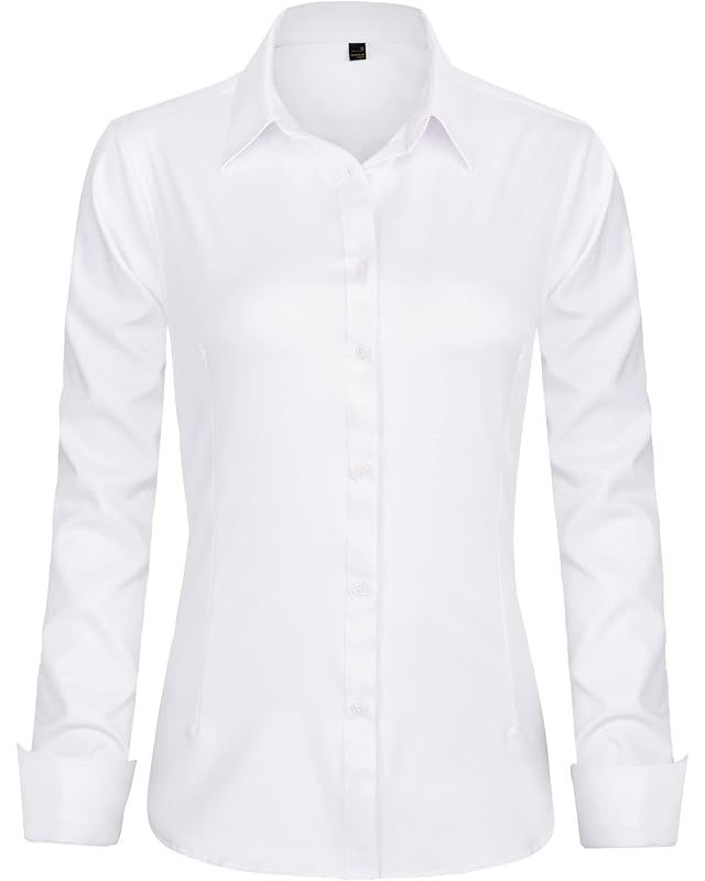 Floerns Women's Satin Long Sleeve Button Up Blouse Work Office Silky Shirts Tops at Amazon Women’s C | Amazon (US)