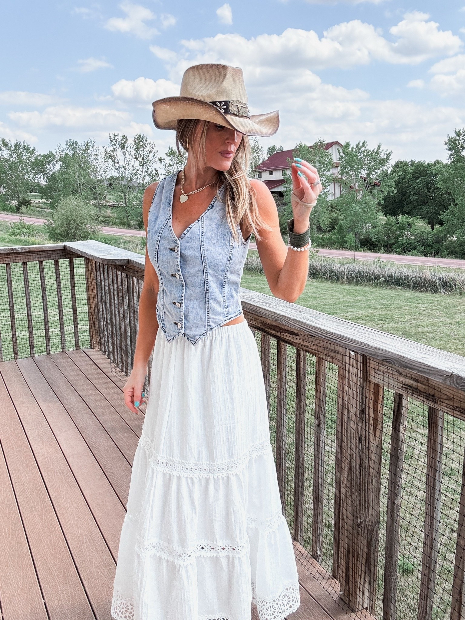 Absolutely loving this look for a country concert or summer event! 🩵 Wearing a small in the denim vest with adjustable back and a medium in the white skirt! 

As an Amazon Influencer I earn commission on qualifying purchases.

Country concert outfit idea, mom style, summer event look, date night inspo, denim boots, cowboy hat, light wash denim vest, fun fashion, country concert look idea, festival outfit idea, Memorial Day outfit inspo

#LTKootd #LTKOver40 #LTKMidsize