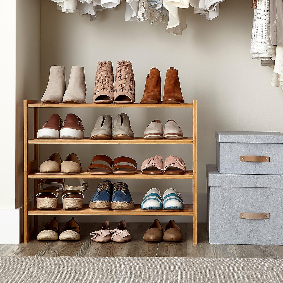 2-Tier Bamboo Stackable Shoe Shelf | The Container Store