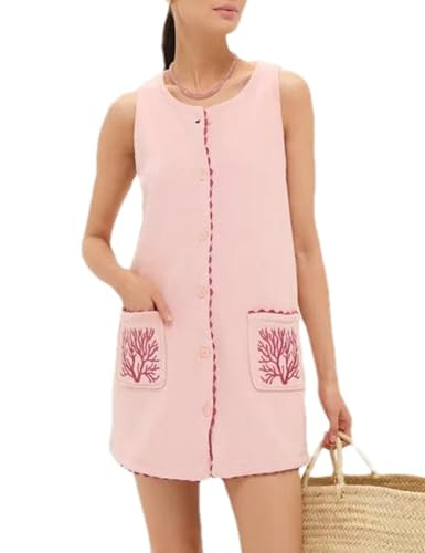 Sleeveless Mini Dress for Women Faux Suede Soft Cover Up with Button Front Summer Casual Embroide... | Amazon (US)