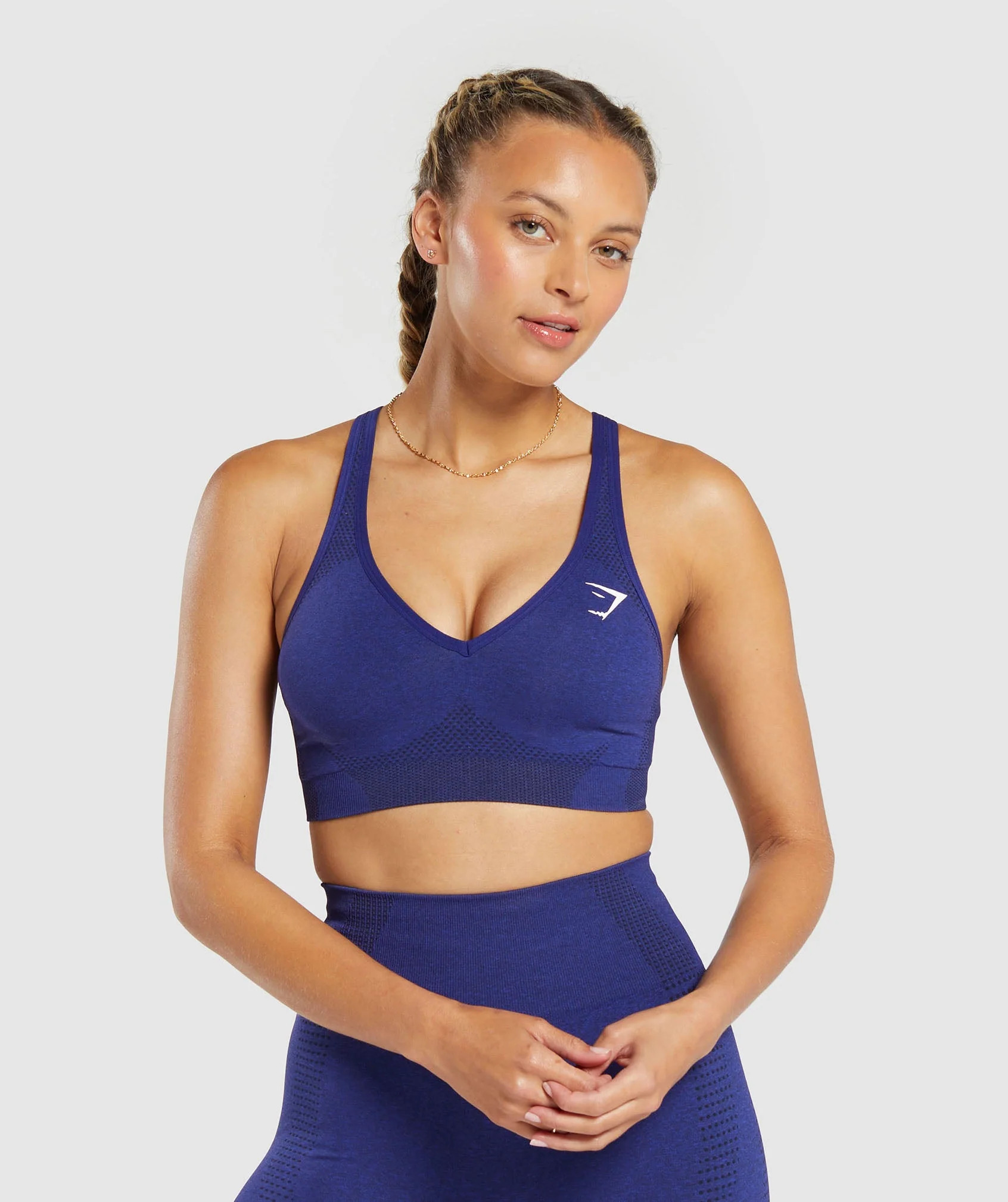 Gymshark Vital Seamless  2.0 V Neck Sports Bra - Cobalt Purple Marl | Gymshark US