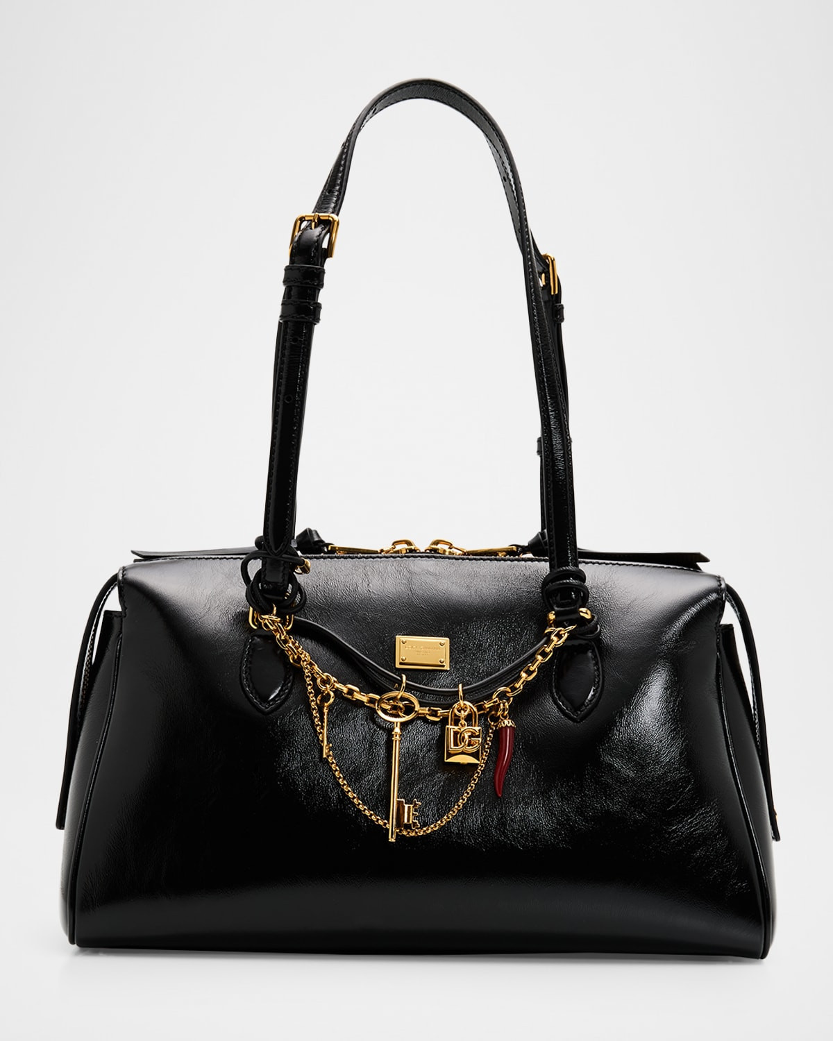 Charm-Embellished Leather Top-Handle Bag | Neiman Marcus