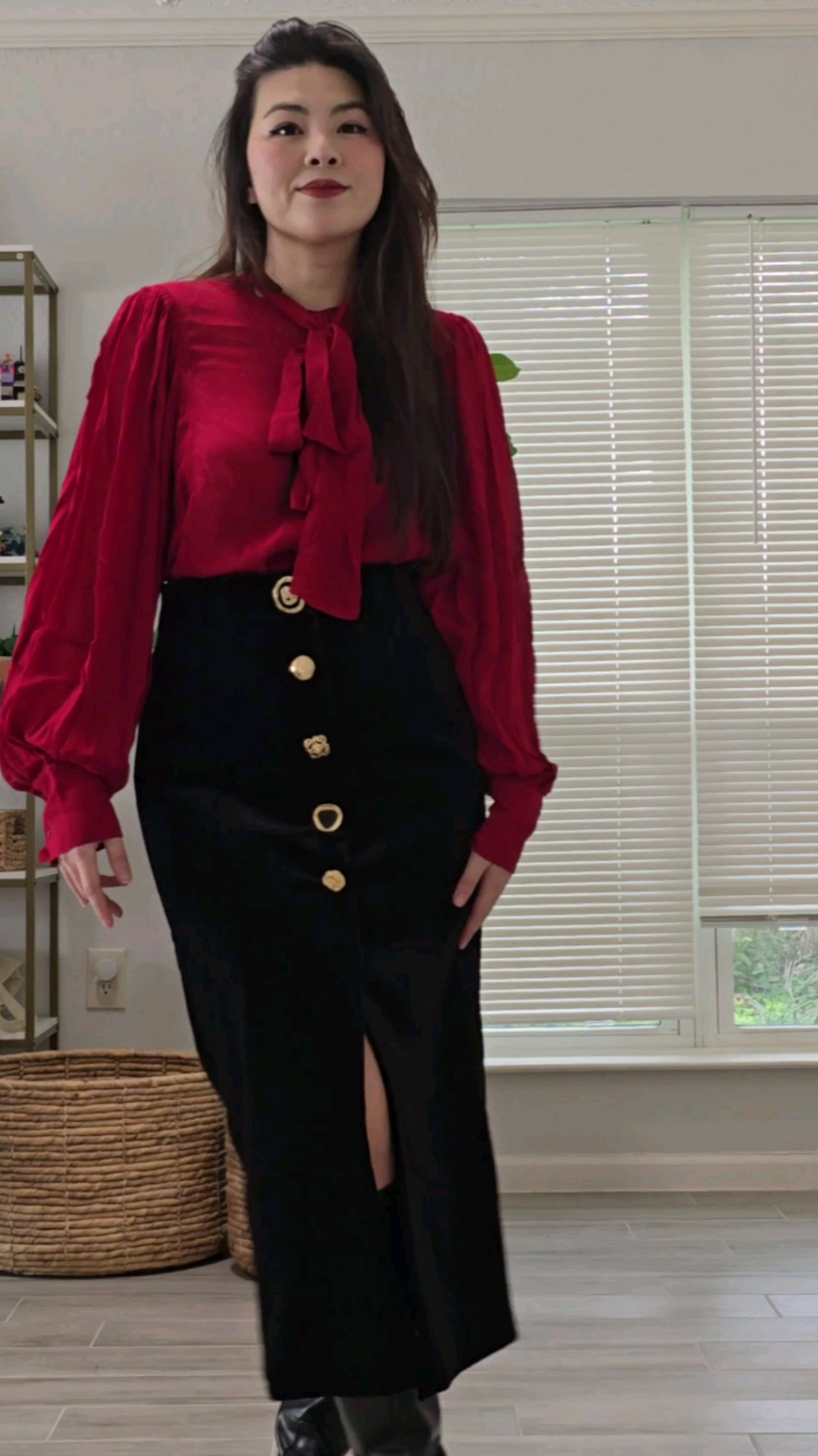 Elegant red blouse and Stylish black velvet skirt. Perfect for formal occasions, date night, business meeting, girl night out.#ltkclassy #ltksalealert

#LTKFindsUnder100 #LTKWorkwear #LTKParties