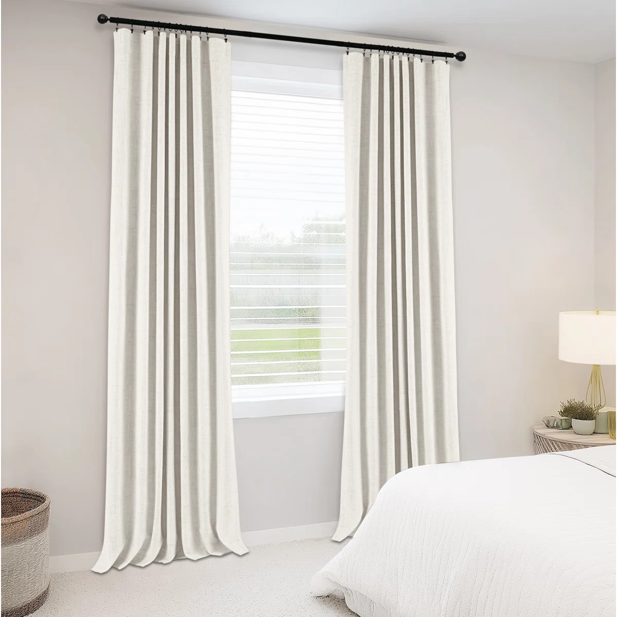 Wade Logan® Birglinde Faux Linen Textured Thermal 100% Blackout Curtains for Bedroom Living Room... | Wayfair North America