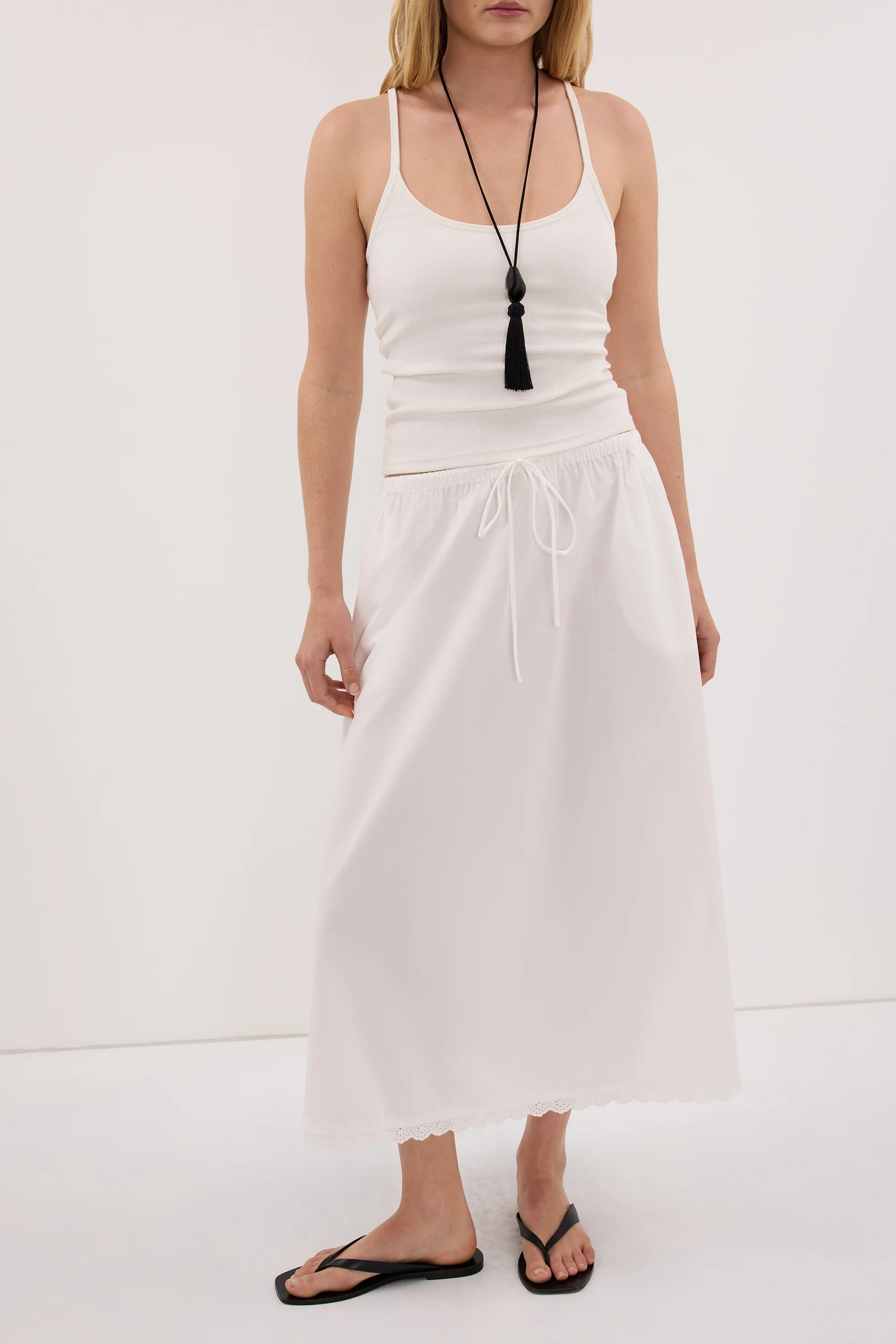 ARLETTE WHITE COTTON GATHERED 7/8 SKIRT | DISSH