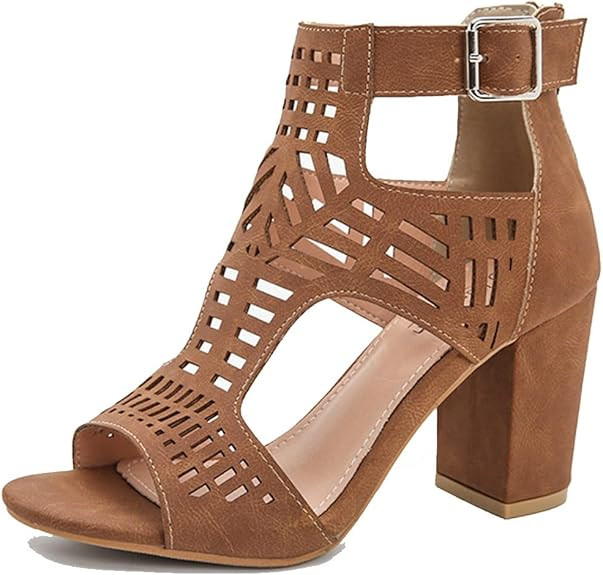 SO SIMPOK Chunky Heel Sandals for women Cut Out Peep Toe Zipper Block Heel Sandals Summer Beach D... | Amazon (US)