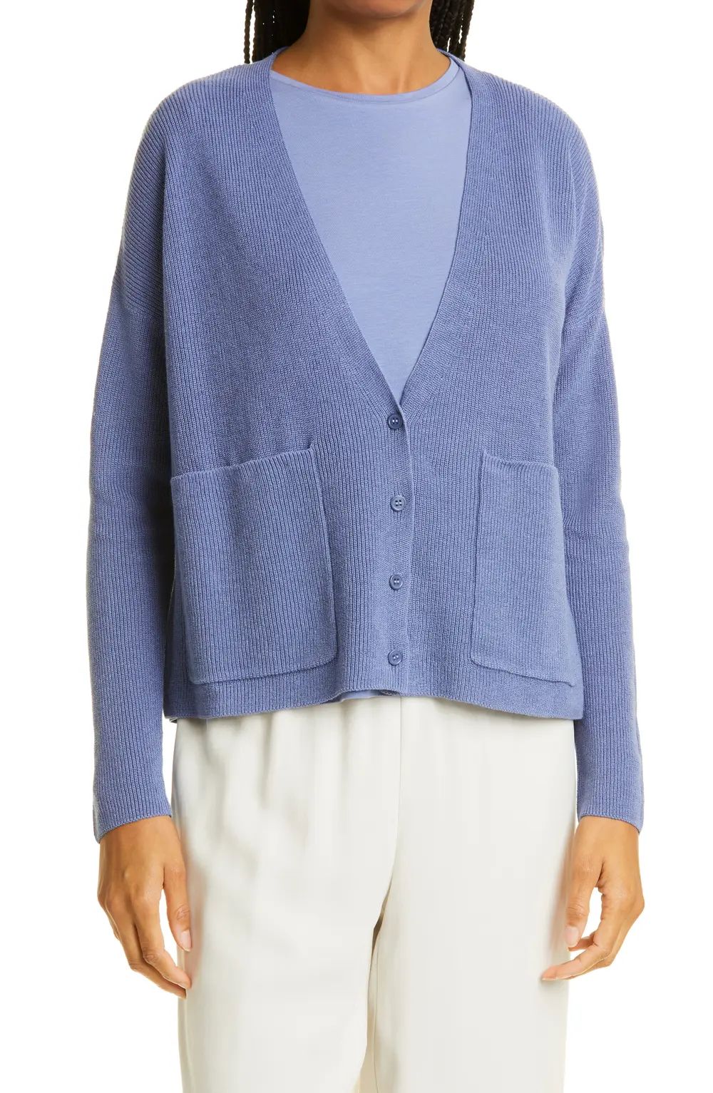 Eileen Fisher V-Neck Organic Linen & Cotton Cardigan, Size Medium in Periwinkle at Nordstrom | Nordstrom Canada