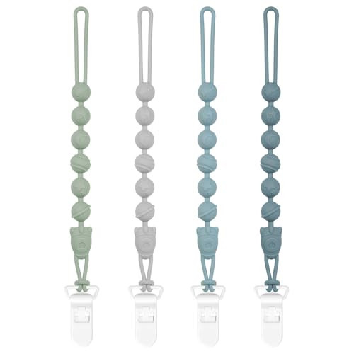 4-Pack Silicone Pacifier Clips：One-Piece Baby Pacifier Clip, 100% Food Grade Silicone, Cute Space-Themed Patterns Pacifier Holder Clip, Soft and Flexibie Paci Binky Clips, Baby Newborn Essentials | Amazon (US)