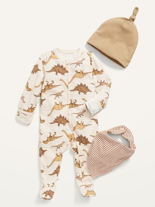 Unisex 3-Pack Footed One-Piece, Beanie and Bib Layette Set for Baby | Old Navy (US)